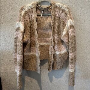 Free People pink and beige scalloped cardigan